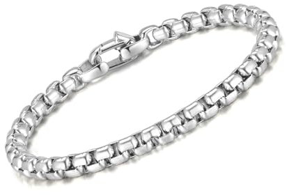 VNOX Mens Chain Bracelet in Stainless Steel: Silver Chain Bracelet for Men Boys 19/21/23cm Mens Jewelry Birthday Gifts for Dad Boyfriend Brother Husband Son(21)