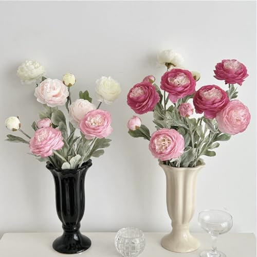 KARLOR Kunstblumen Set, 3 Bündel Pfingstrosen Künstlich Blumenstrauß Flocklotus beflockt Rosa Kunstblumen Wie Echt Blumensträuße Frühlingsblumen Heim Hochzeit Deko (Weiß+Rosa+Hellviolett)