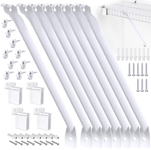 8 Pcs 12 Inch Wire Shelf Brackets, Metal Support Brackets with 10 Wire Shelf Clips and 4 End Brackets, Wire Closet Support Shelving for Closet Shelves Racks and Wardrobe
