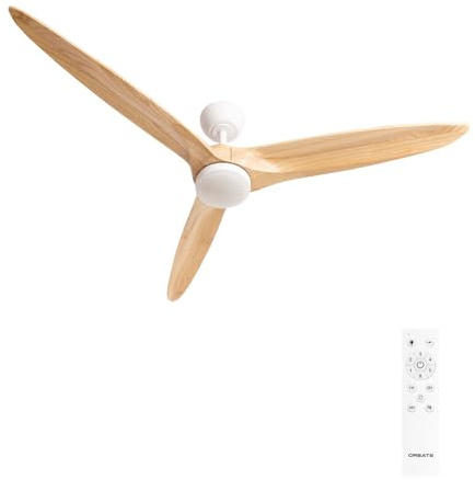 CREATE / WIND CENTURY L/Ventilador de techo con luz blanco madera clara con mando / 40W, programable, Ø152 cm, 6 velocidades, función verano-invierno, luz led 3 temperaturas
