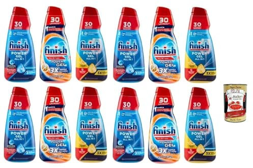 Finish Powergel Zitronengel Flüssigwaschmittel für die Spülmaschine, multifunktional, entfettende Wirkung, 30 Wäschen 4x 600ml + Italian Gourmet polpa 400g