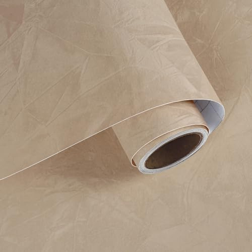 VaryPaper Papier Peint Floqué Beige Brun Rouleau Adhesif Decoratif 40cmx200cm Film Adhesif pour Meuble en Velours Stickers Placard Tiroir Armoire Boîtes à Bijoux Étagère Coiffeuse Artisanat