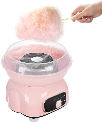 Zuckerwattemaschinen Zuckerwatten-Maker mit Quarz-Heizelement, Candybar Zubehör Set, Zuckerwattemaschine mit Transparenter Spritzschutz, inkl. Messlöffel, Süße Leckereien für jede Party (Rosa)
