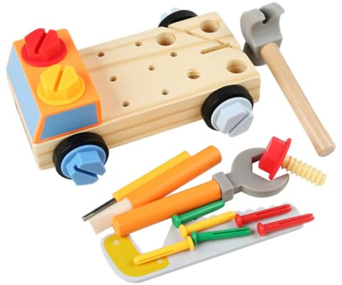FIXOSHEE Boîte à Outils Éducatif pour Garçon Fille Jeu Voiture Bois DIY Développement Motricité et Créativité Cadeau Apprentissage Pratique pour Garçons et Filles