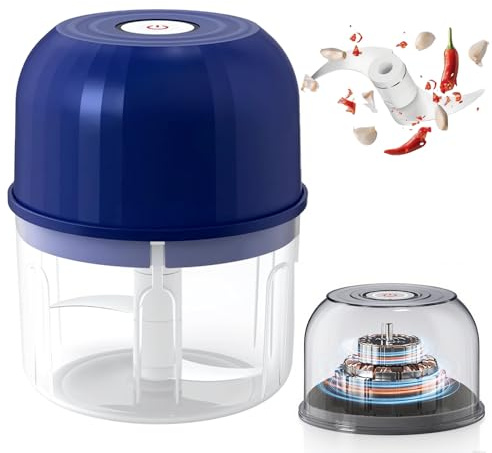 Blender Mini Électrique Mixeur, 2025 Nouveau Mise à Niveau Blender Mixeur Limbe à Trois Feuilles, Coupe Legume Hachoir a Viande Facile à Nettoyer Chargement USB pour Légumes Viande Noix (Bleu)