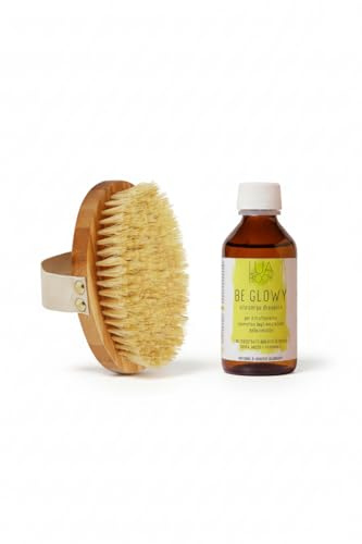 Kit Spazzola body brushing Drenante Corpo con Setole naturali + Olio Anticellulite forte Biologico, Spazzolatura a Secco, Massaggio Linfodrenante dry brushing made in italy