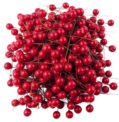SAIIURV 450 Pezzi Bacche di Agrifoglio di Natale, 10mm Artificiale Bacche Rosso Finte Natalizie Holly Berry per Ghirlande Albero di Feste di Natale Decorazione (Rosso)