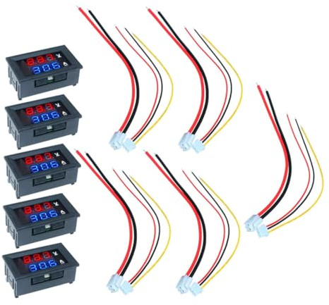Yardwe Voltmetro Amperometro Digitale 10a Display a Colori 5 Pezzi, Tester Di Tensione e Dc Protezione Inversione Polarità, Per Monitoraggio Batterie e Alimentatori Regolabili