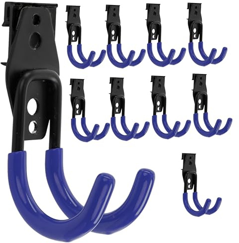 botle Set di 10 ganci da parete degli attrezzi, ganci per utensili elettrici, a forma di U 7 cm, rivestimento in PVC, per garage, capannoni, spogliatoio e rullo di vernice, doppio gancio, portata fino