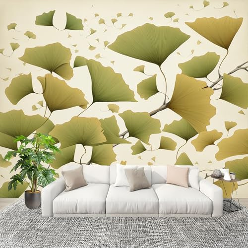 Générique Grande taille Papier Peint de Photo 250x175 cm ThèMe RéTro Et Ginkgo Peler Et Coller Papier Peint Panoramique intissé Murale Vert Sauge Pour Salon Chambre Enfant Chambre Décoration