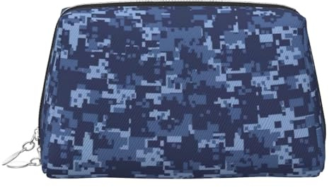 Neceser de aseo con patrón de camuflaje, bolsa de maquillaje portátil de viaje, piel de PVC, con compartimentos, Silver, Talla única