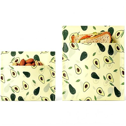 Rusokufo Set 2 Sacchetti Snack Cera D’Api Riutilizzabili Cotone Bio, Conservazione Flessibile per Snack Pane E Frutta, Facile Uso E Pulizia, Alternativa Senza Plastica, Buon Rapporto qualità Prezzo