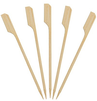 500 Count | KingSeal Natural Green Bamboo Wood Paddle Picks, Skewers for Appetizers and Cocktails, 4.5 Inches - 5 Packs of 100