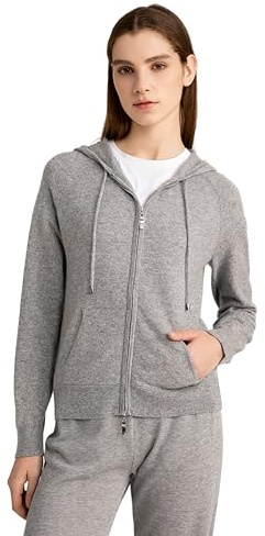 State Cashmere Damen durchgehendem Reißverschluss Kapuzenpullover 100% Reiner Kaschmir Langarm Pulli mit Fronttasche (X-Large, Heidekrautgrau)