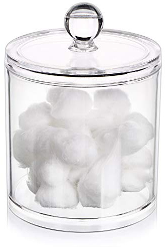 Hipiwe Cotton Ball and Swab Organizer with Lid Apothecary Acrylic Jar Makeup Qtip Organizer Bathroom Storage Canister Jar for Cotton Rounds Pads Q-tips Holder