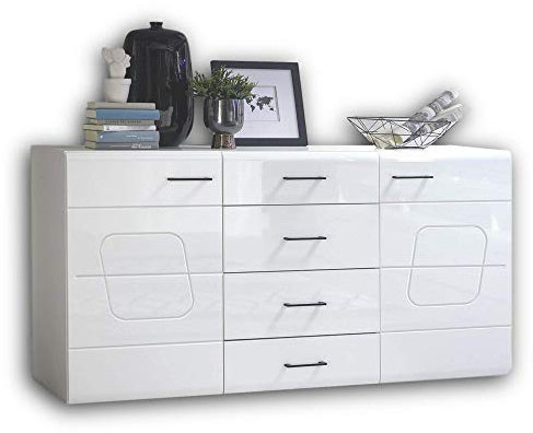 Stella Trading SPIRIT PLUS Sideboard in Hochglanz Weiß - Moderne Kommode mit viel Stauraum für Ihr Wohnzimmer - 170 x 94 x 42 cm (B/H/T)