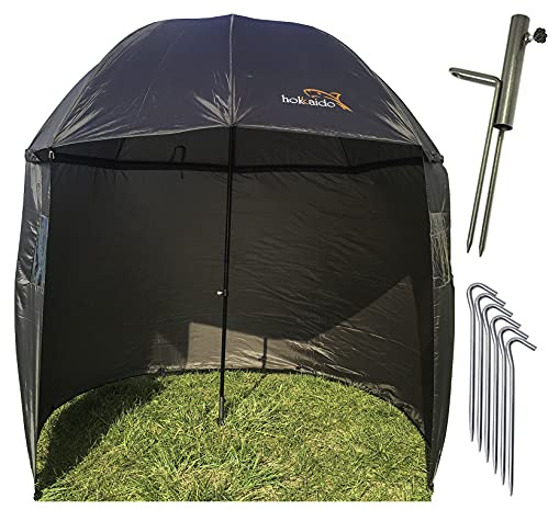 NECO 15027 Parapluie de pêche, diamètre : 250 cm, avec cape, support de parasol et piquets, protection contre la pluie, le vent et les rayons UV, pour 4 hommes et bagages à la carpe + étui gratuit,