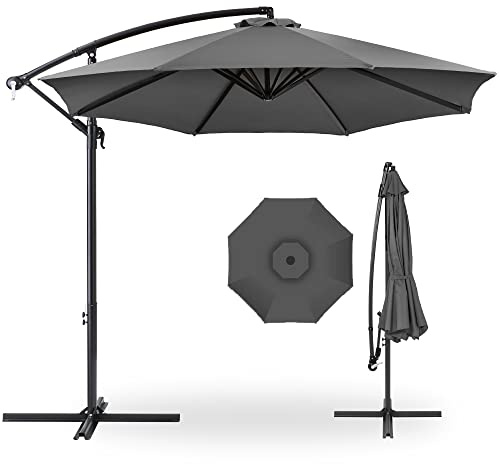 Best Choice Products 10ft Offset Cantilever Hanging Market Patio Umbrella, 8 Sturdy Ribs, Easy Adjustment - Gray