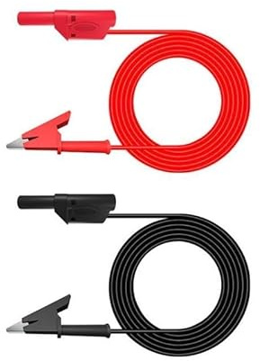 Aofan 2Pcs Stackable Multimeter Test Leads | 4mm Banana Plug to Alligator Clips | 1M Silicone Wire (Black - Red) for Electronics, Lab & Electrical Testing