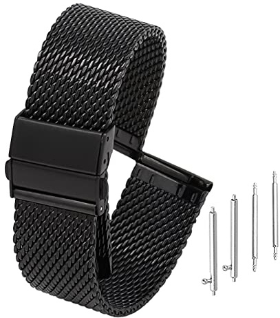 Adallor® 20mm, 22mm Correa de Malla Acero Inoxidable para Hombre Mujer, Adjustable Repuesto Pulsera para Relojes y Smartwatch, Los Correa Metálica EstánCon Triple Cierre Desplegable (18 mm, Negro)