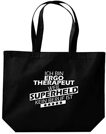 Shirtinstyle Beutel Tasche Ich bin Ergotherapeut weil Superheld kein Beruf ist, Ausbildung Abschluss, Jute, Shopper, Stoffbeutel, Farbe Schwarz