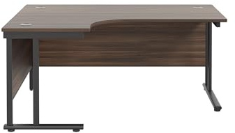 Office Hippo - L Shaped Office Desk 160 x 120cm. Large Corner Computer Desk For Home Office With Integrated Cable Ports, Ideal For Work, Study, Gaming And Hobby Workstation (Dark Walnut/Black)