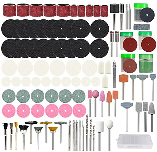 JAINGU 230pcs Rotary Tool Accessories Kit Metal Cut Off Wheel Sanding Bands Sandpaper Grinding Head Mini Drill Bit