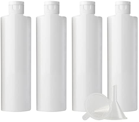 ZEOABSY 4 Pezzi 250 ml Bianco Bottiglie di plastica PET con Tappo Flip Top Bianco, Spalla Piatta Contenitori per Cosmetico, Bottiglie da Viaggio per Lozioni, Liquido, Olio