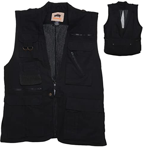 Humvee Safari Photography Vest for Men, Women, Unisex - Vest for Hunting, Fishing, Camping, Travel, Hiking, Outdoor - 100% Cotton, Black, Small