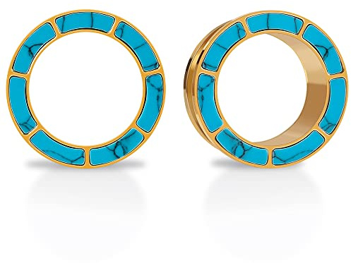 KOOBODY 1 Paar Edelstahl Opal blau umrandet Ohr Flesh Tunnel Schraube zurück fit blau türkis Shell Ohr Gauges Stretcher Expander Piercing Schmuck 2g-1