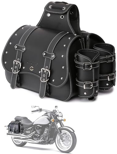Hochdichtes Leder-Motorrad-Saddebags,Überwurftaschen, Gepäckträger,Seitentaschen mit Getränkehalter, wasserdicht,seitliche Werkzeugtasche,Aufbewahrungstasche für Motorrad,universell,1Paar,L,schwarz
