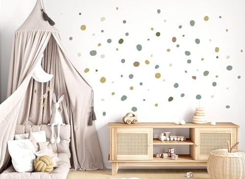DEKO KINDERZIMMER Wandsticker Tupfen 92 Stück Kinderzimmer Wandtattoo Dots grün braun Mint Babyzimmer Kreise Klebepunkte Wandaufkleber DK1009-2