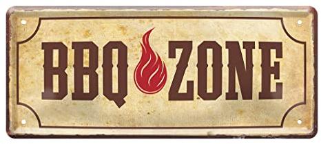 BBQ Zone Schild - Grill Spruch Blechschild - Deko für Terrasse Balkon Garten Grillplatz Grillecke Grillhütte Küche - Geschenkidee Grilleur Meister des Feuers - Grill Hobby Zubehör - 28x12cm