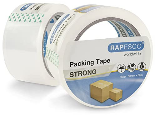 Rapesco 1697 Nastro da Imballaggio Resistente da 50mm x 60m, Trasparente, Confezione da 2