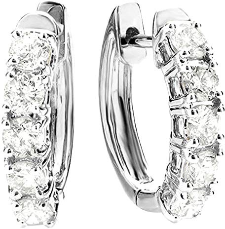 1 Carat 14K White Gold Classic LAB GROWN Diamond Huggie Hoop Earrings for Women Ultra Premium Collection (D-E Color, VS1-VS2 Clarity)