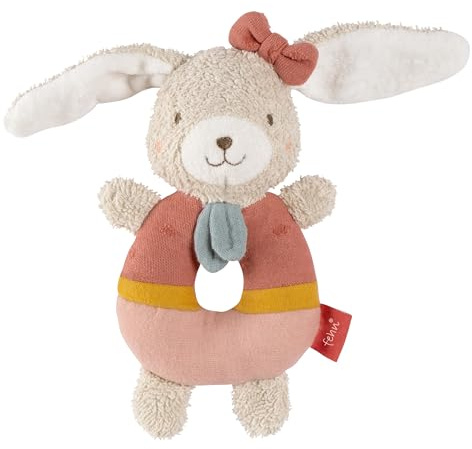 Fehn Baby Anneau de préhension - Doudou en coton issu de l'agriculture biologique - Jouet pour bébé avec hochet pour apprendre en s'amusant - pour bébés & jeunes enfants à partir de 0+ mois
