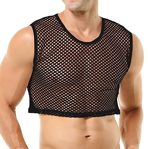 QiaTi Nätskjorta för män, muskler, transparent, kortärmade skjortor, nätskjorta, sexiga underkläder, X-black, XL