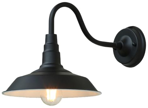 Moddeny Aplique de pared exterior impermeable IP54 Vintage, lámpara de pared Exterior de cuello de cisne de hierro de 9,8 pulgadas, luz de granero de montaje en pared de granja negra para porche