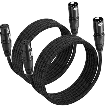Shaevle XLR Microphone Cable Male to Female 3 Pin Nylon Braided for Studio Recording and Live Production (3M-2PACKS)
