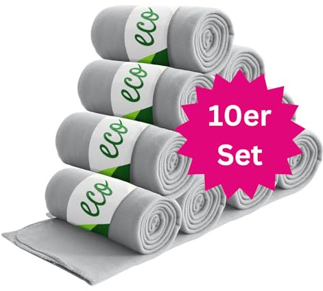 wometo 10er Set ECO Fleecedecke aus 100% recyc. Material 130x160 hellgrau | OEKO-TEX ca. 400 g - 100% recyceltem Material - mit Anti-Pilling und Kettelrand, im 10er Vorteilspack