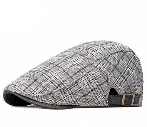 WOUND Schiebermütze Herren Karierte Schiebermütze, Baskenmütze, Herren, Gatsby, Newsboy-Mütze, Damen, Cabbie, Ivy Cap, Fischgrätenmuster, Maler-Schirmmütze, Nach Vorne Verstellbar, Grau, 55