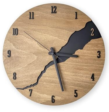 DECORAY Wanduhr Holzoptik Modern 30 cm – Lautloses Quarz-Uhrwerk | Europäisches Design ohne Tickgeräusche – Stilvolle Uhr für Wohnzimmer, Küche, Büro & Schlafzimmer – Wandeko Bad Büro