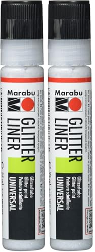 Marabu 18030009582 - Glitter Liner silber, Glitzer - Effektfarbe auf Wasserbasis für bezaubernde Glitzereffekte auf Stoff, Holz, Metall speichelecht, einfache Fixierung (Packung mit 2)