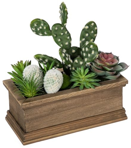 Kunstpflanze Kaktus Kunstpflanze Sukkulenten im Holztopf Dekorative Künstliche Sukkulenten im TopfZimmerpflanze Decorative Wohnzimmer, Fensterbank, Tischdeko Deko für Wohnzimmer Mutter Geschenk