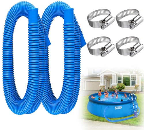2 tubi di ricambio per piscina, accessori per piscine fuori terra, tubo di ricambio per pompa per piscina con 4 anelli di collegamento in metallo (blu)