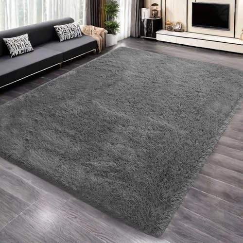 Yuanlne Rugs Living Room 240x300 cm, Area Rugs for Bedroom, Washable Anti Slip Extra Large Shaggy Soft Rug Fluffy Modern Floor Carpets Mat Beside Rugs for Kids Room (Light Grey, 240 x 300)