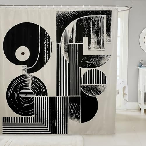 Feelyou Vinyl Record Fabric Shower Curtain CD Card Shower Curtain for Kids Teens Vintage Disc Bathroom Waterproof Accessories with 12 Hooks Musical Curtains,72x72 Inches