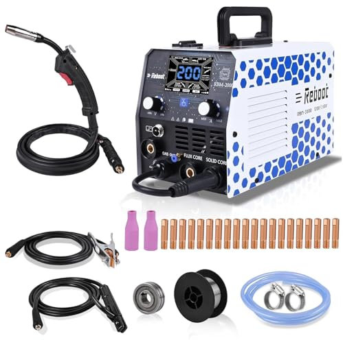 Reboot MIG Welder 200AMP 230V 5 in 1 Multiprocess Welding Machine,Mig Gas/Gasless Flux Core/Lift TIG/Stick/Spot Inverter Mig Welders with Premium Large LED Display Welding Equipment,RBM2000