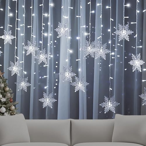 Lichtervorhang Innen, 96LED Schneeflocke Lichterkette, Fenster Lichterkette Innen, Wasserdicht Weihnachtsbeleuchtung Fenster 8 Modi Lichtervorhang für Fenster, Zimmer, Weihnachtsdeko Innen Außen
