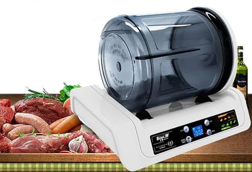 IMOSEI Macchina per marinare carne a rullo commerciale, macchina per marinatura sottovuoto, capacità 7 l e funzione temporizzazione massima di 10 ore, per pancetta marinata per hamburger di pollo,
